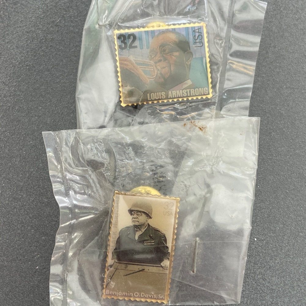 VTG Louis Armstrong and Benjamin O. Davis Jr. Stamp pins from McDonald’s. 1990s